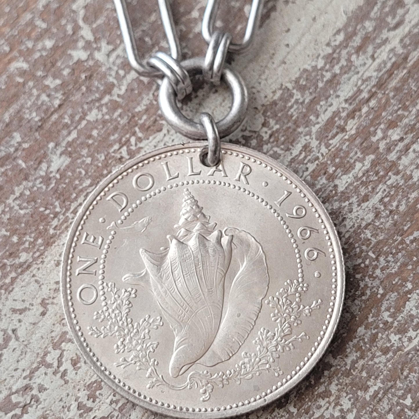 Silver Dollar Bahamas QEII vintage necklace