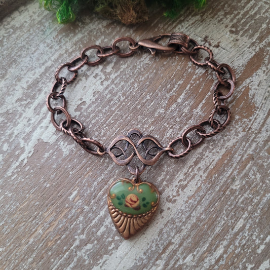 Vintage Green ceramic flower heart bracelet