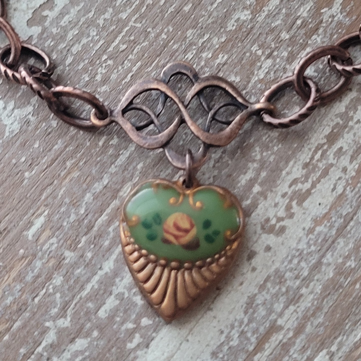 Vintage Green ceramic flower heart bracelet