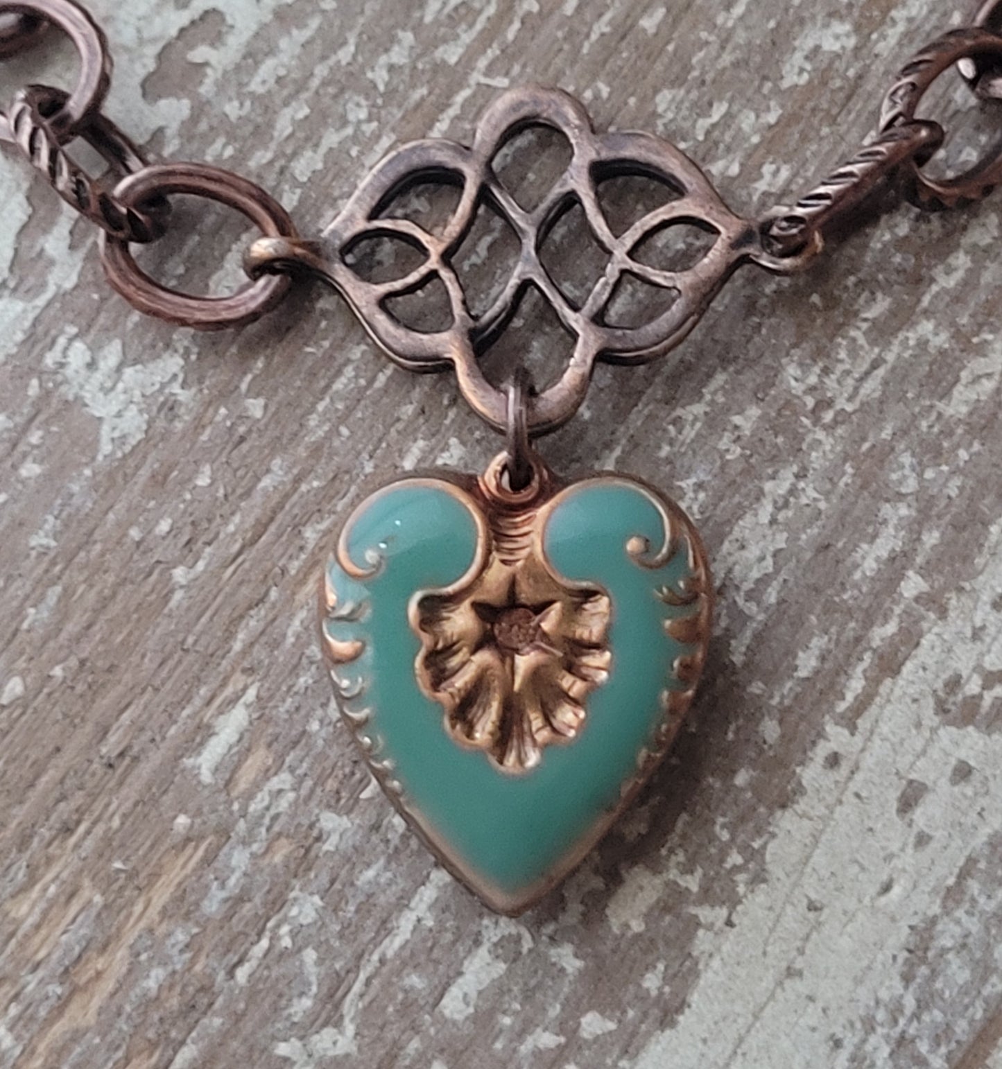 Vintage Green ceramic flower heart bracelet