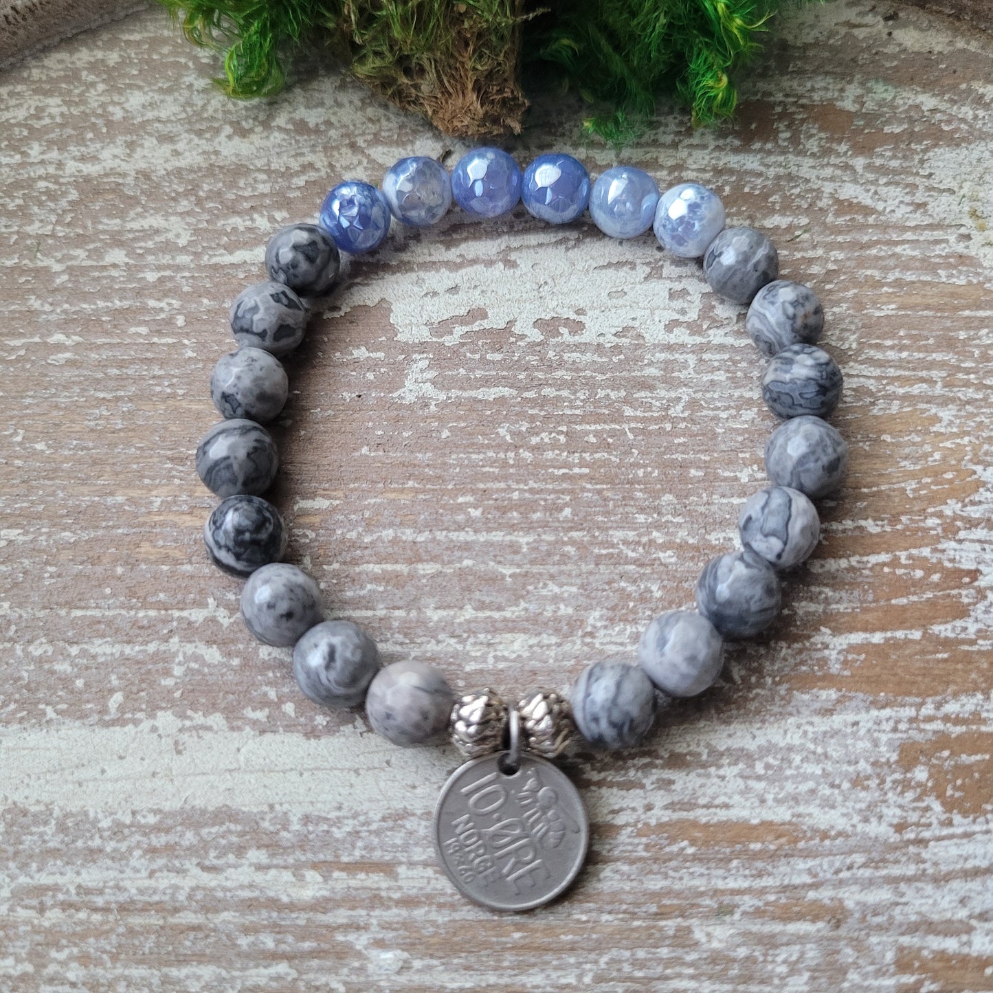 Blue and Gray Vintage Boho Bee Bracelet