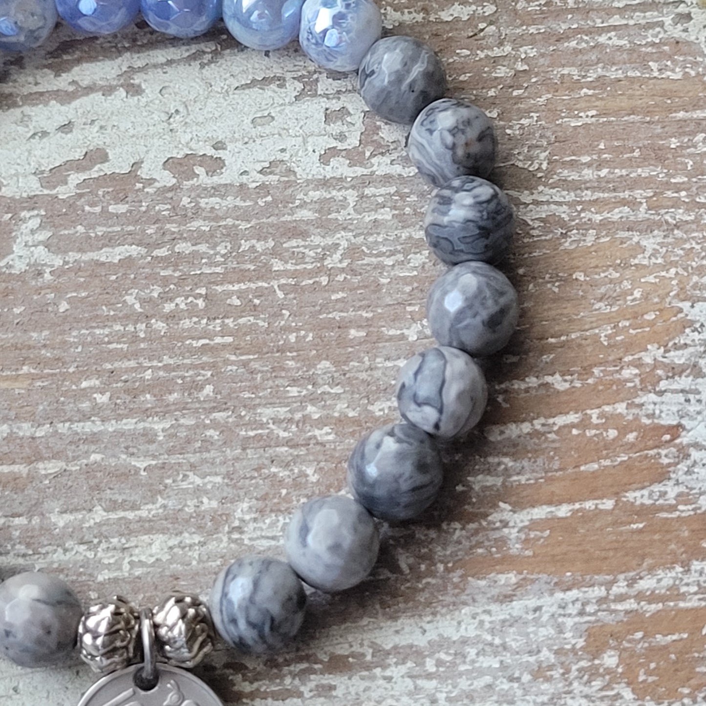 Blue and Gray Vintage Boho Bee Bracelet