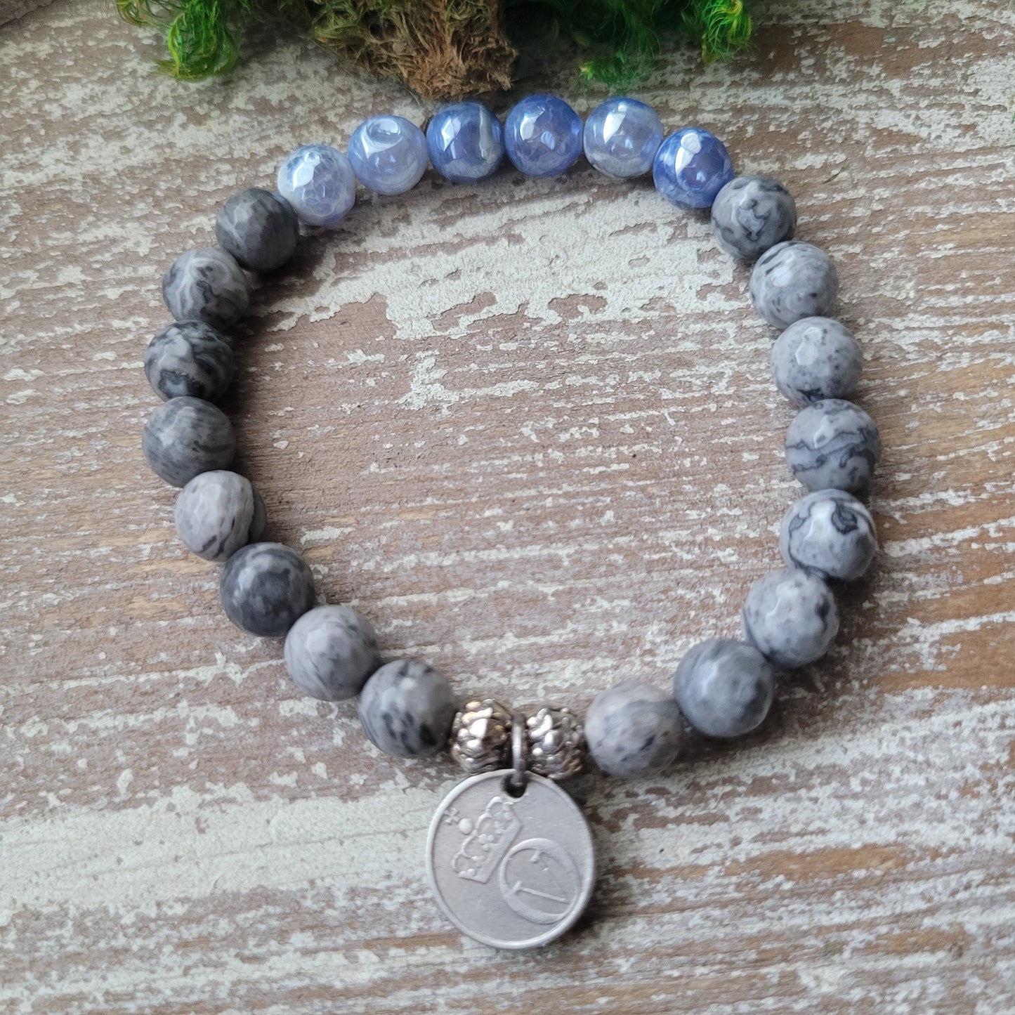 Blue and Gray Vintage Boho Bee Bracelet