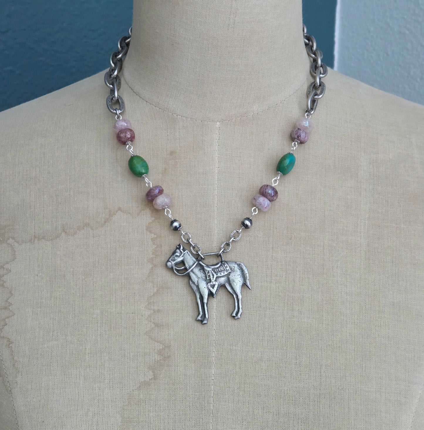 Vintage Silver Western Horse Watch Fob Necklace