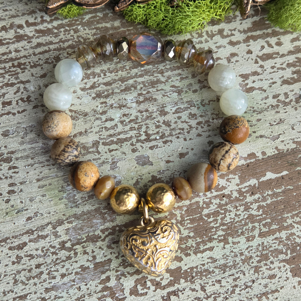 Moonstone & Jasper Vintage Heart Bracelet