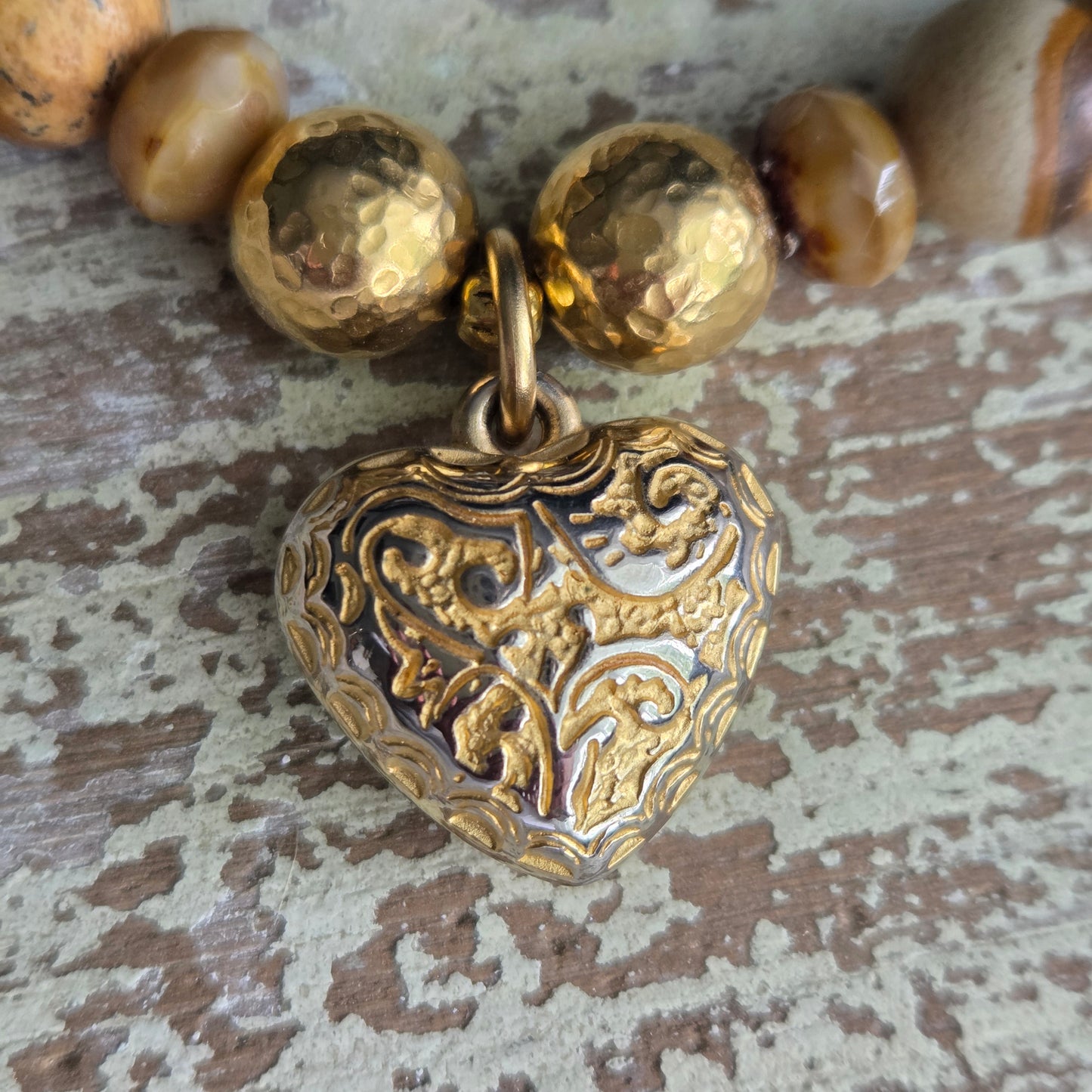 Moonstone & Jasper Vintage Heart Bracelet