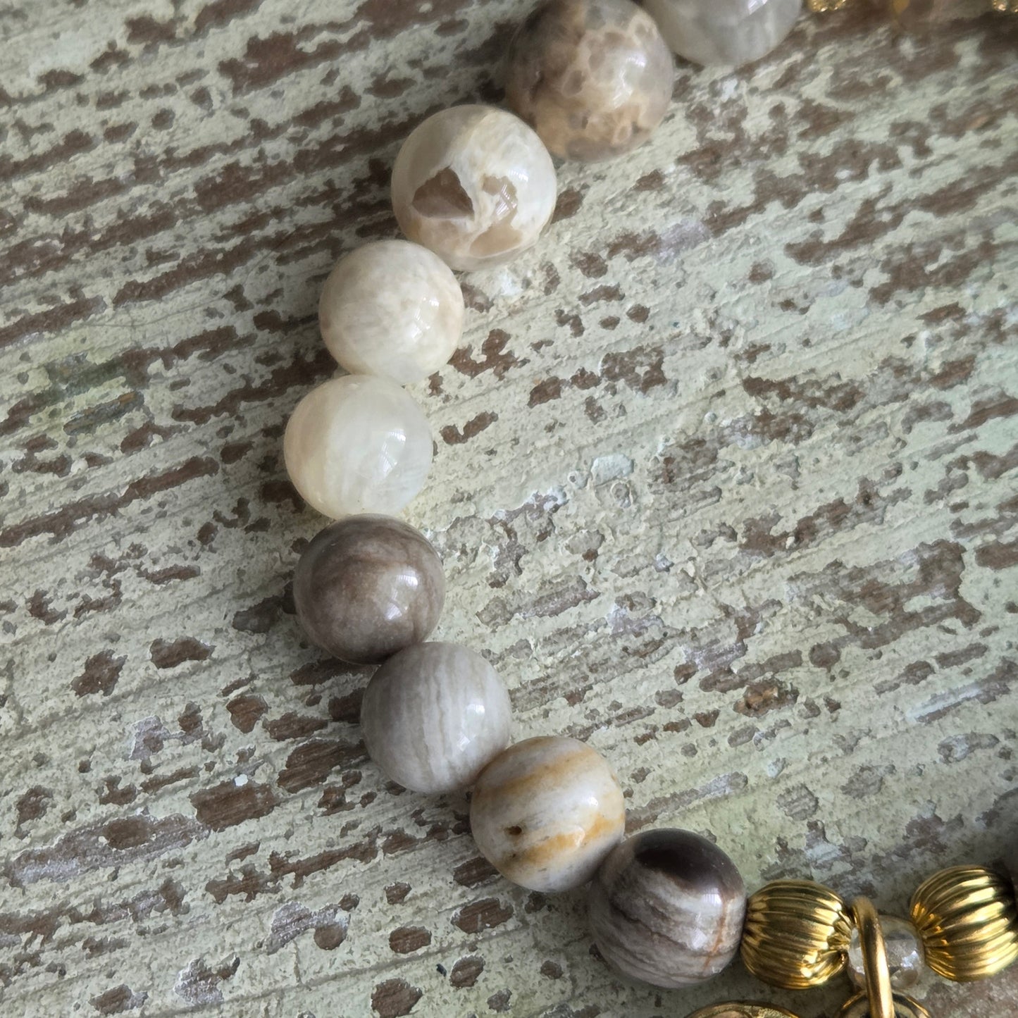Moonstone & Bamboo Agate Heart Bracelet