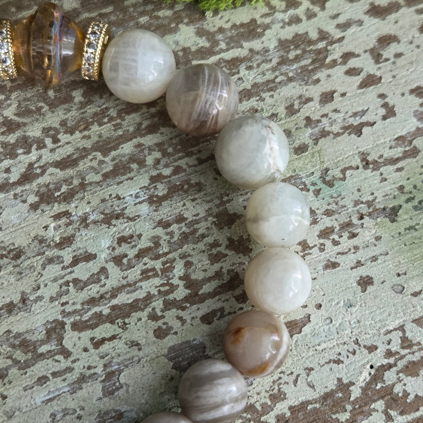 Moonstone & Bamboo Agate Heart Bracelet