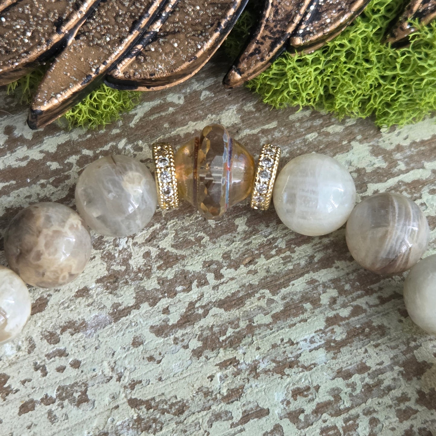 Moonstone & Bamboo Agate Heart Bracelet