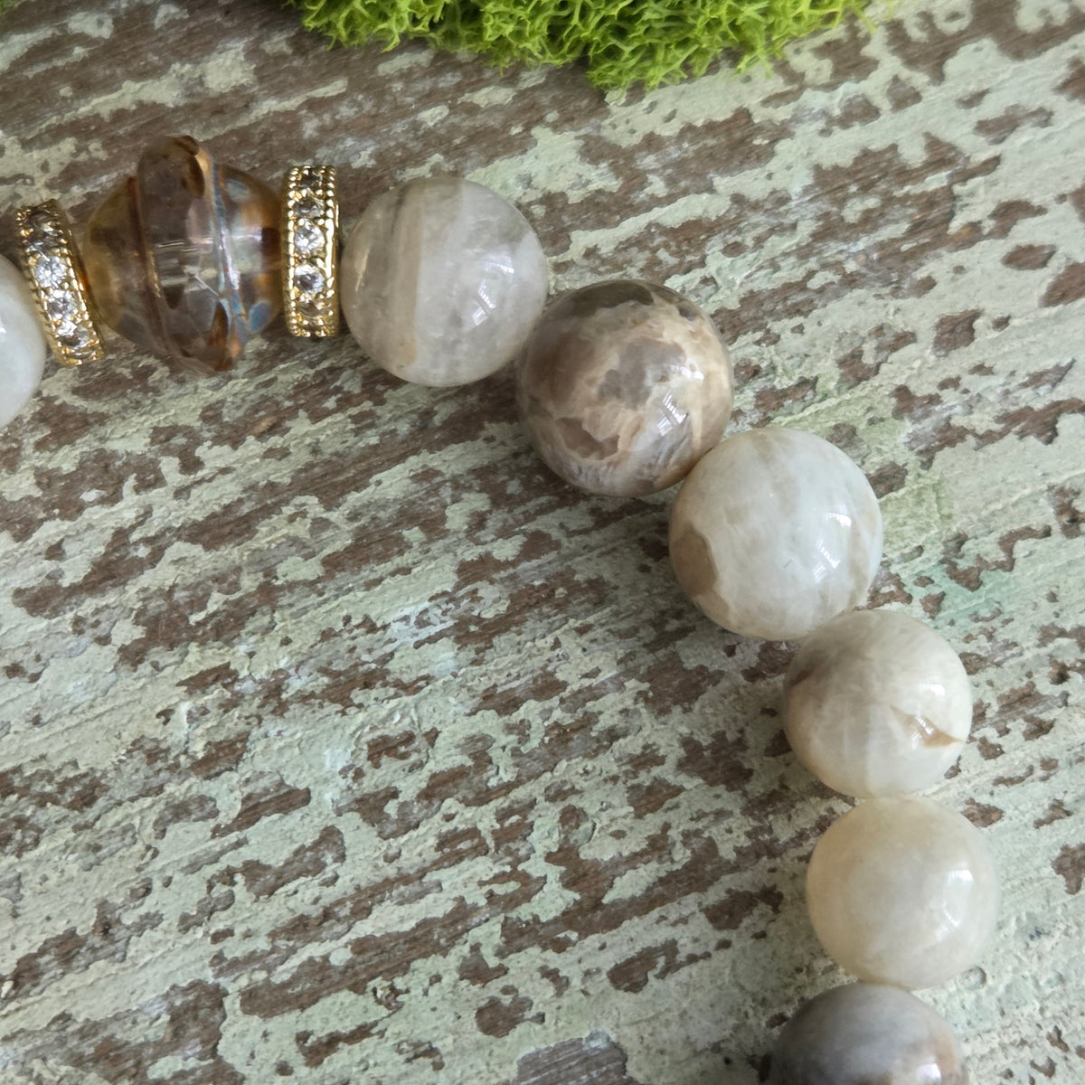 Moonstone & Bamboo Agate Heart Bracelet