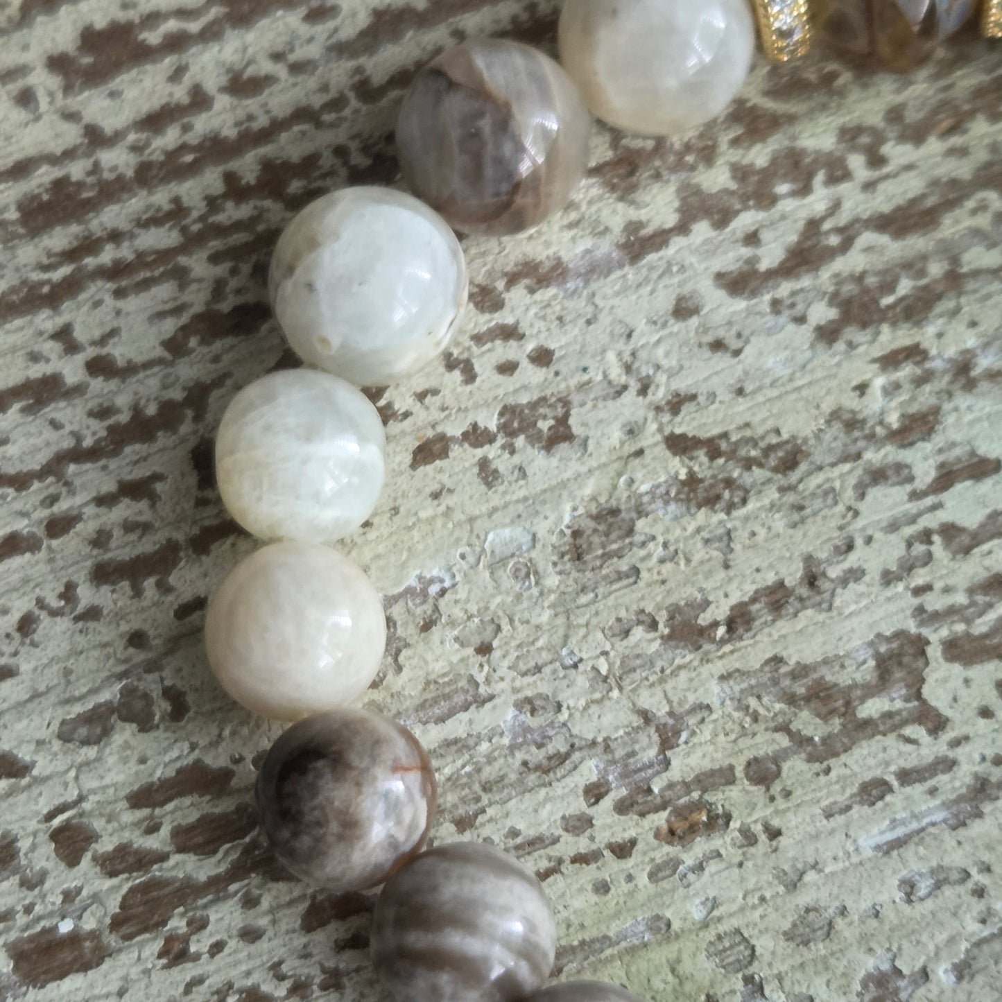 Moonstone & Bamboo Agate Heart Bracelet