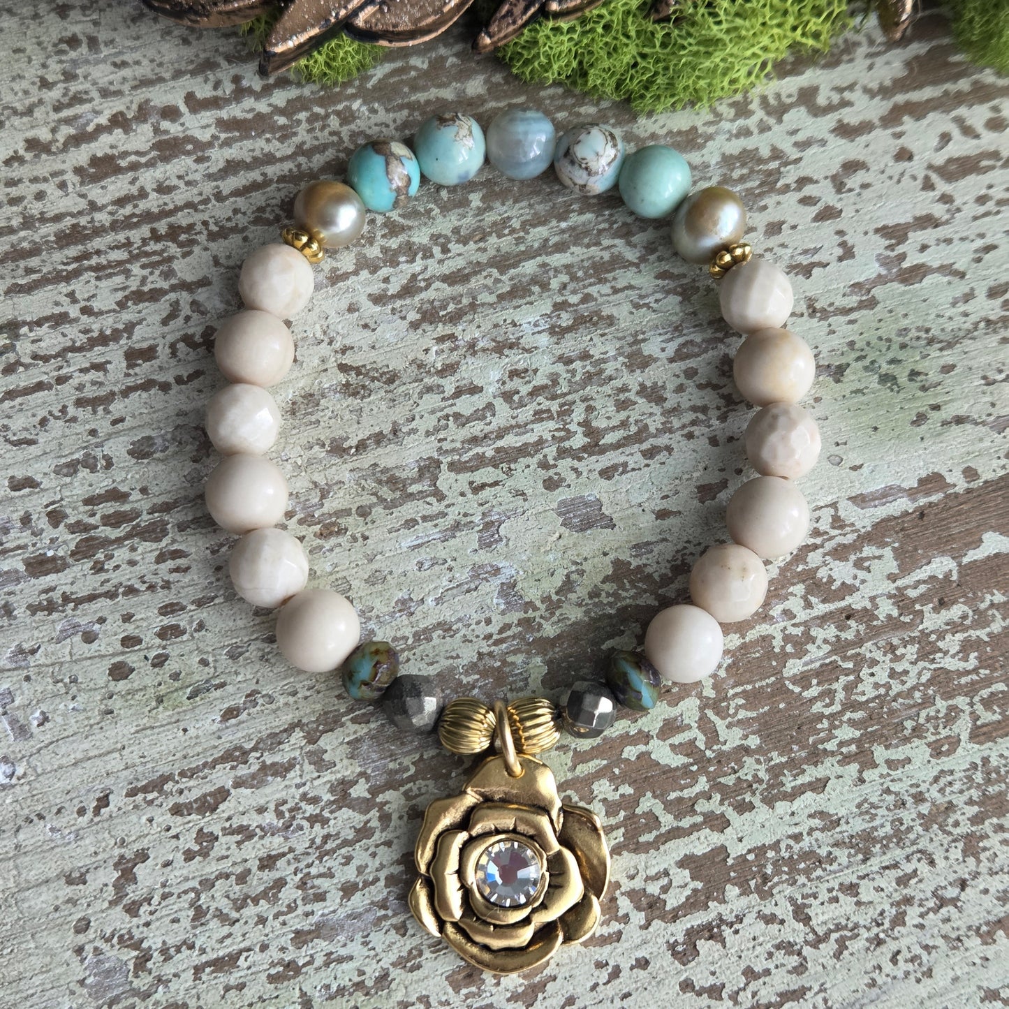 Aqua Terra Agate Swarovski Rose Bracelet