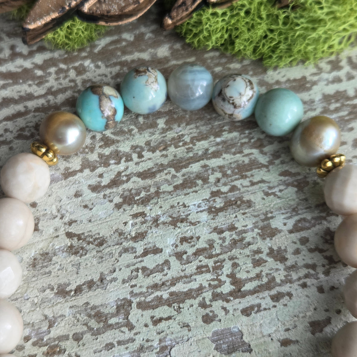 Aqua Terra Agate Swarovski Rose Bracelet