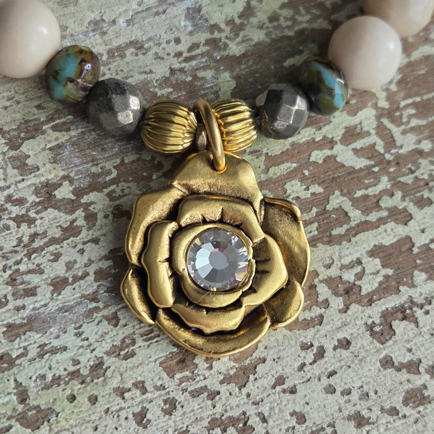 Aqua Terra Agate Swarovski Rose Bracelet