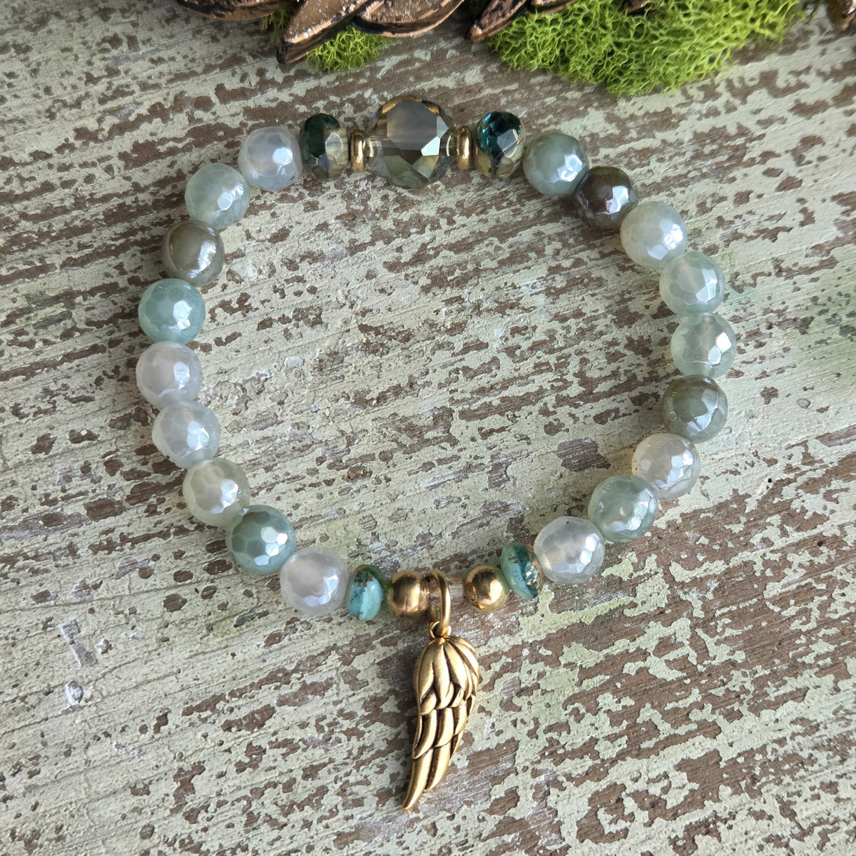 Mystic Harvest Agate Angel Wing Bracelet