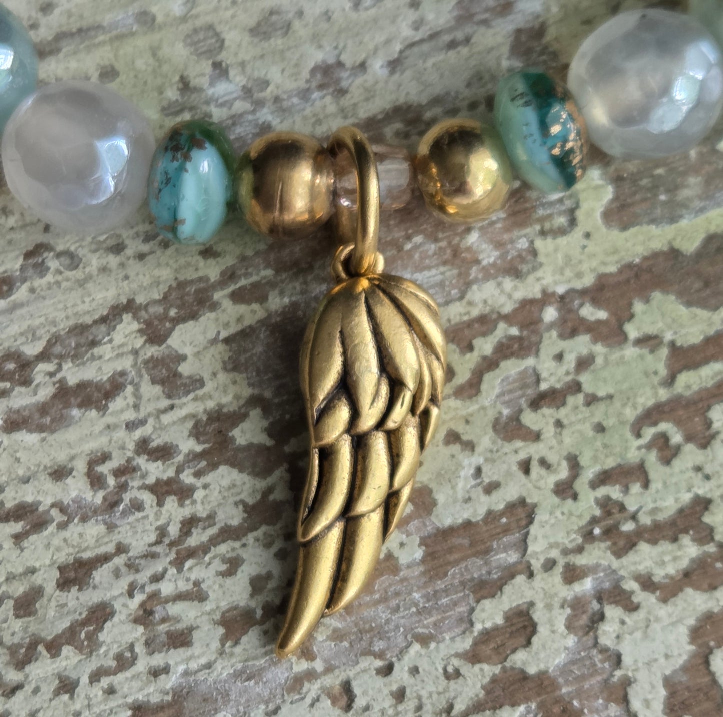 Mystic Harvest Agate Angel Wing Bracelet