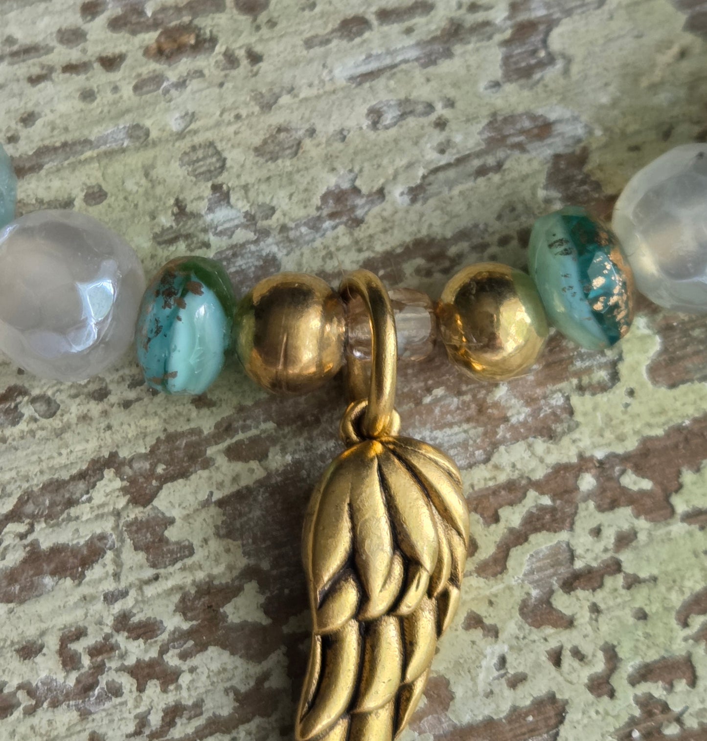 Mystic Harvest Agate Angel Wing Bracelet