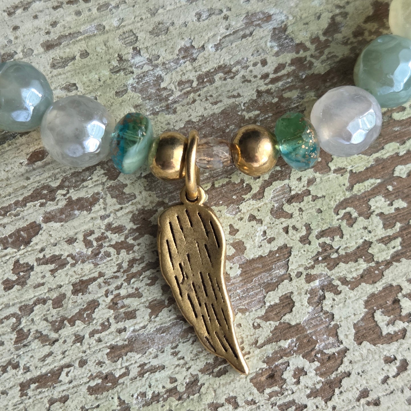 Mystic Harvest Agate Angel Wing Bracelet