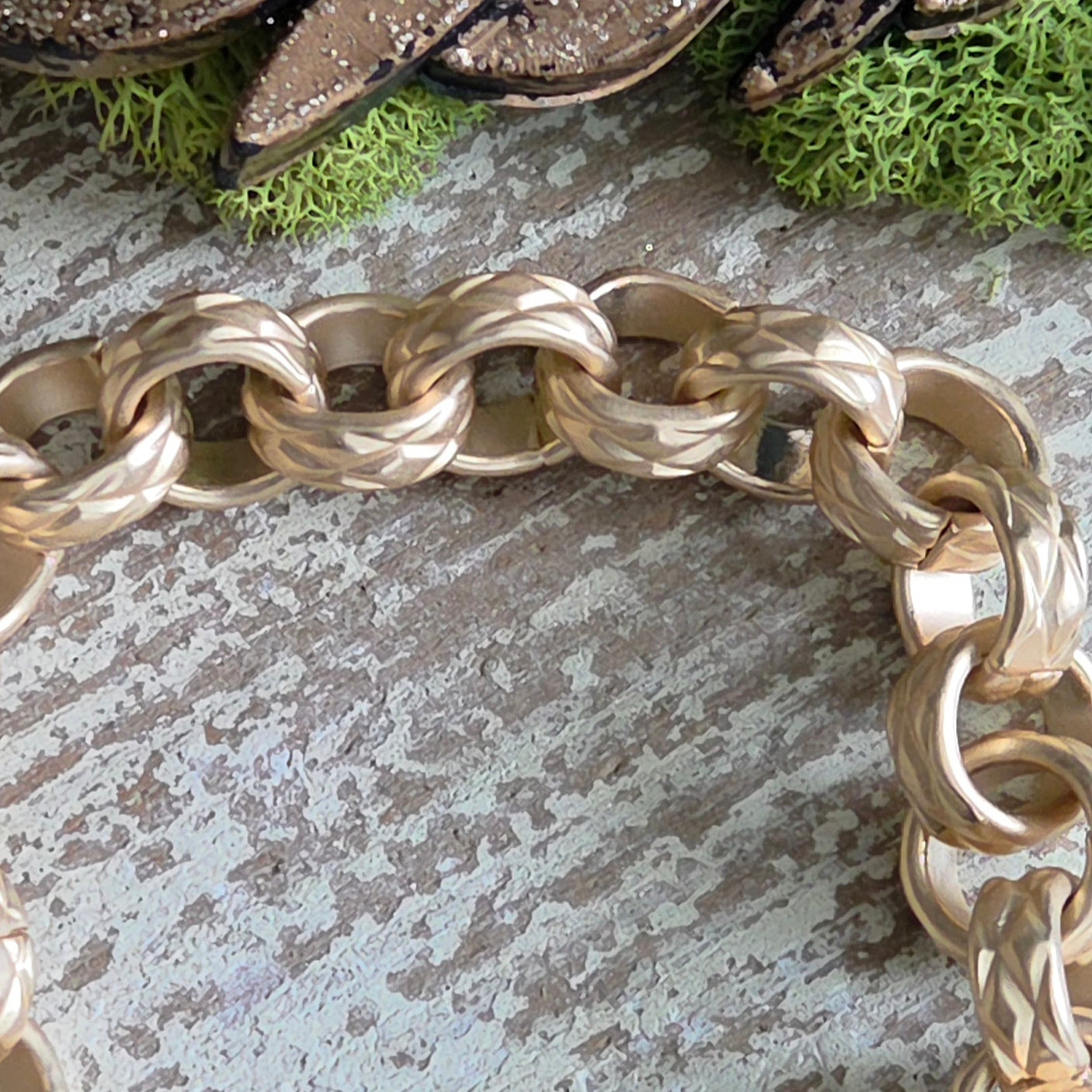 Matte Gold Heavy Link Chain w/Peony Flower Bracelet