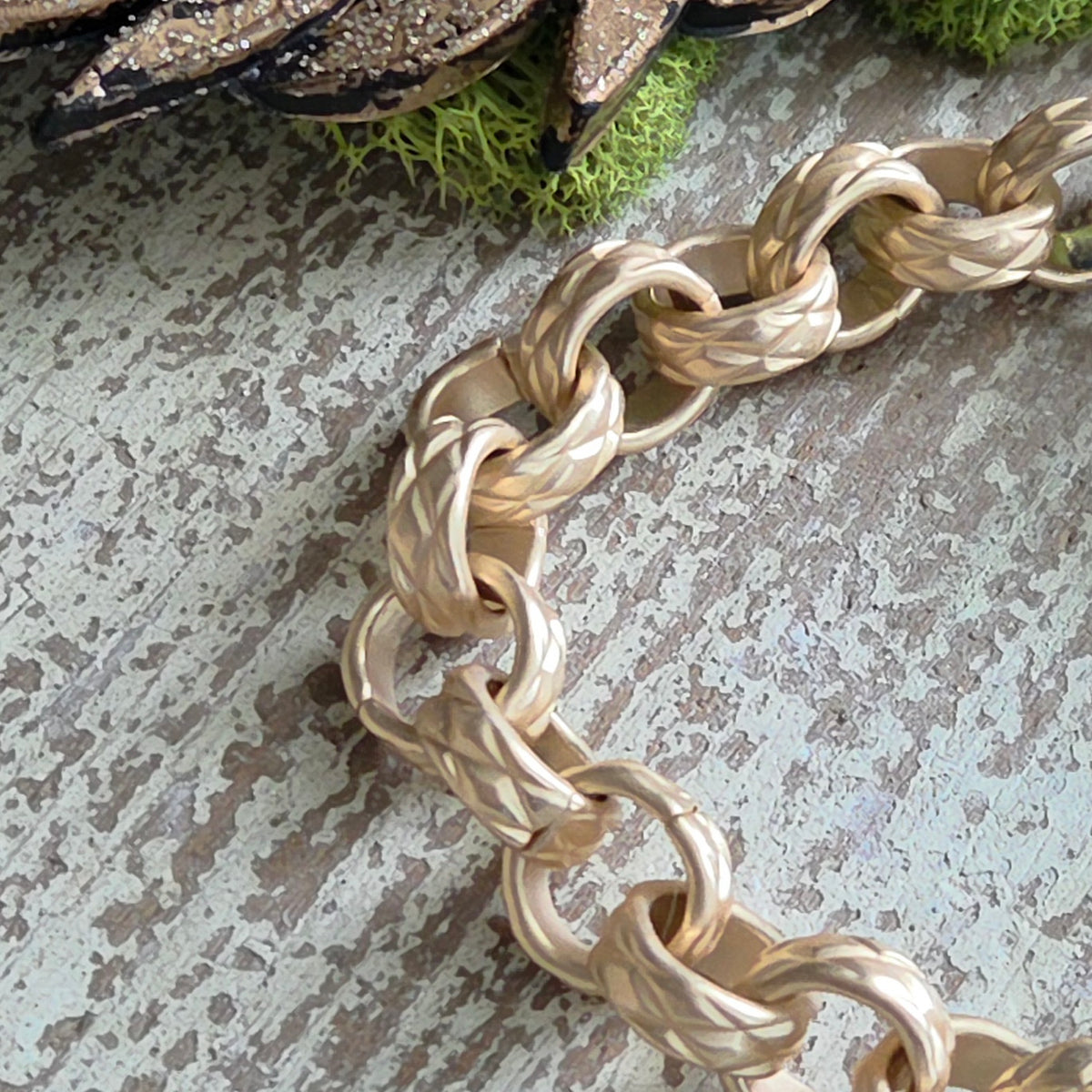 Matte Gold Heavy Link Chain w/Peony Flower Bracelet