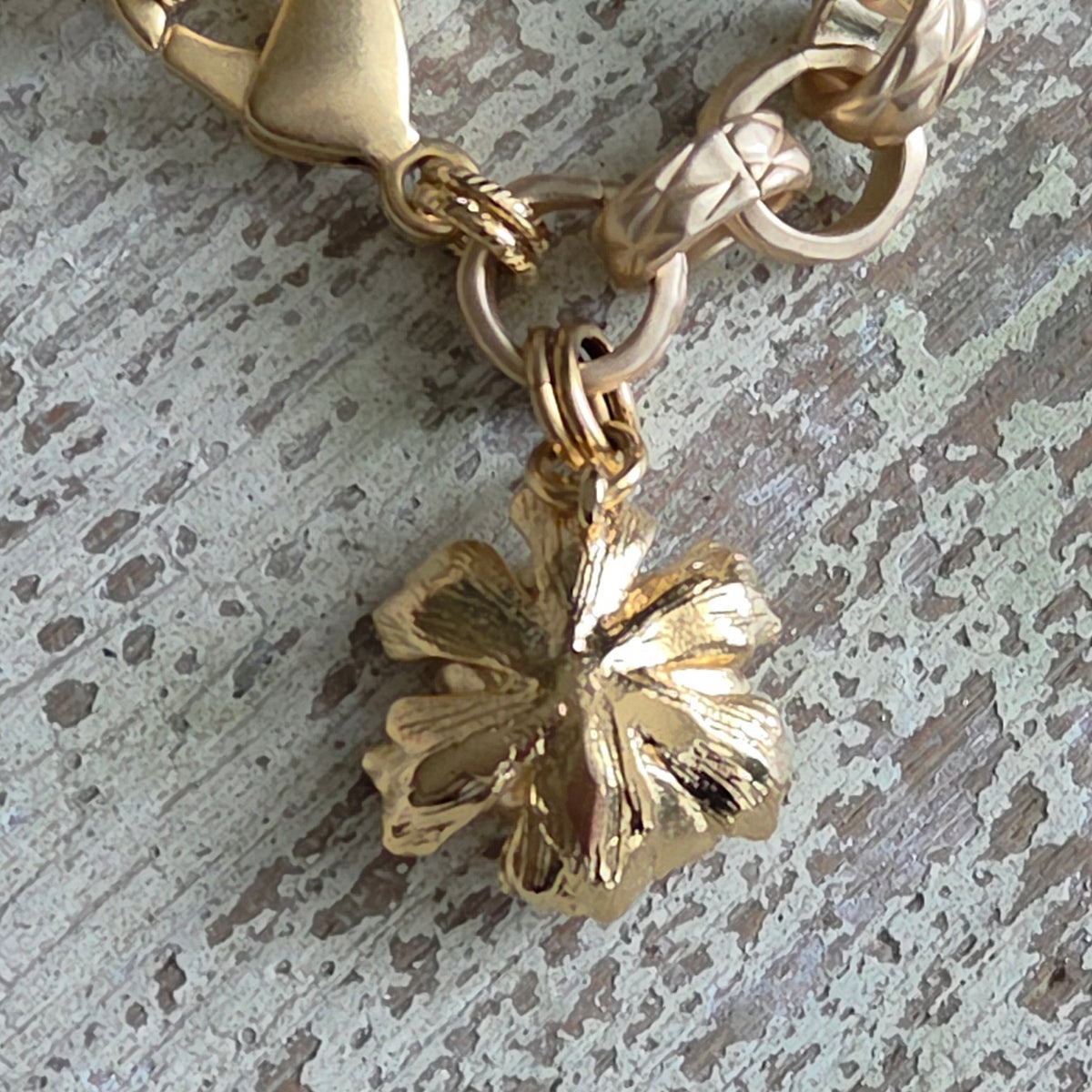 Matte Gold Heavy Link Chain w/Peony Flower Bracelet