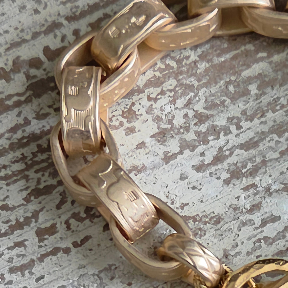 Heavy Chain Link Bracelet w/Enamel Flower