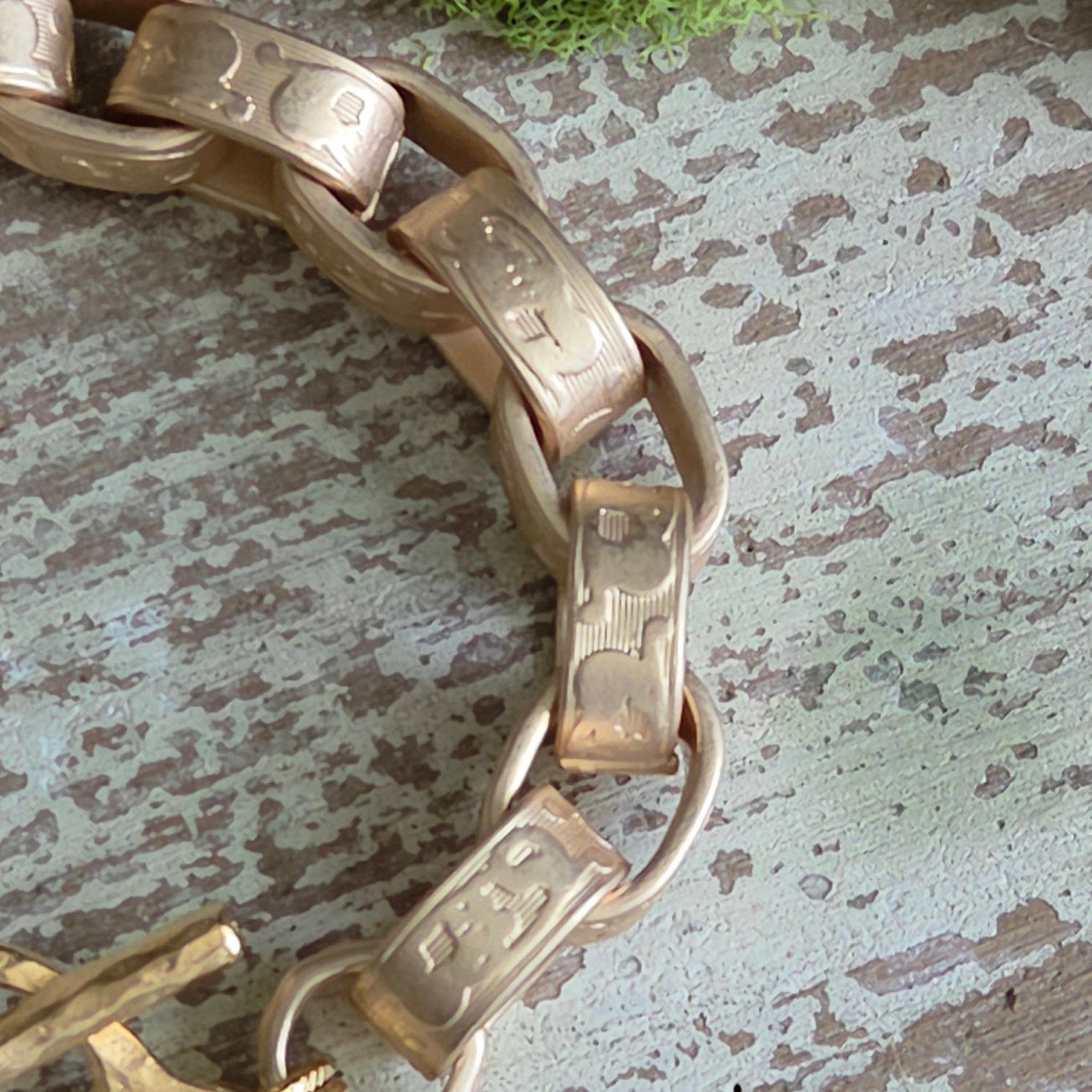 Heavy Chain Link Bracelet w/Enamel Flower