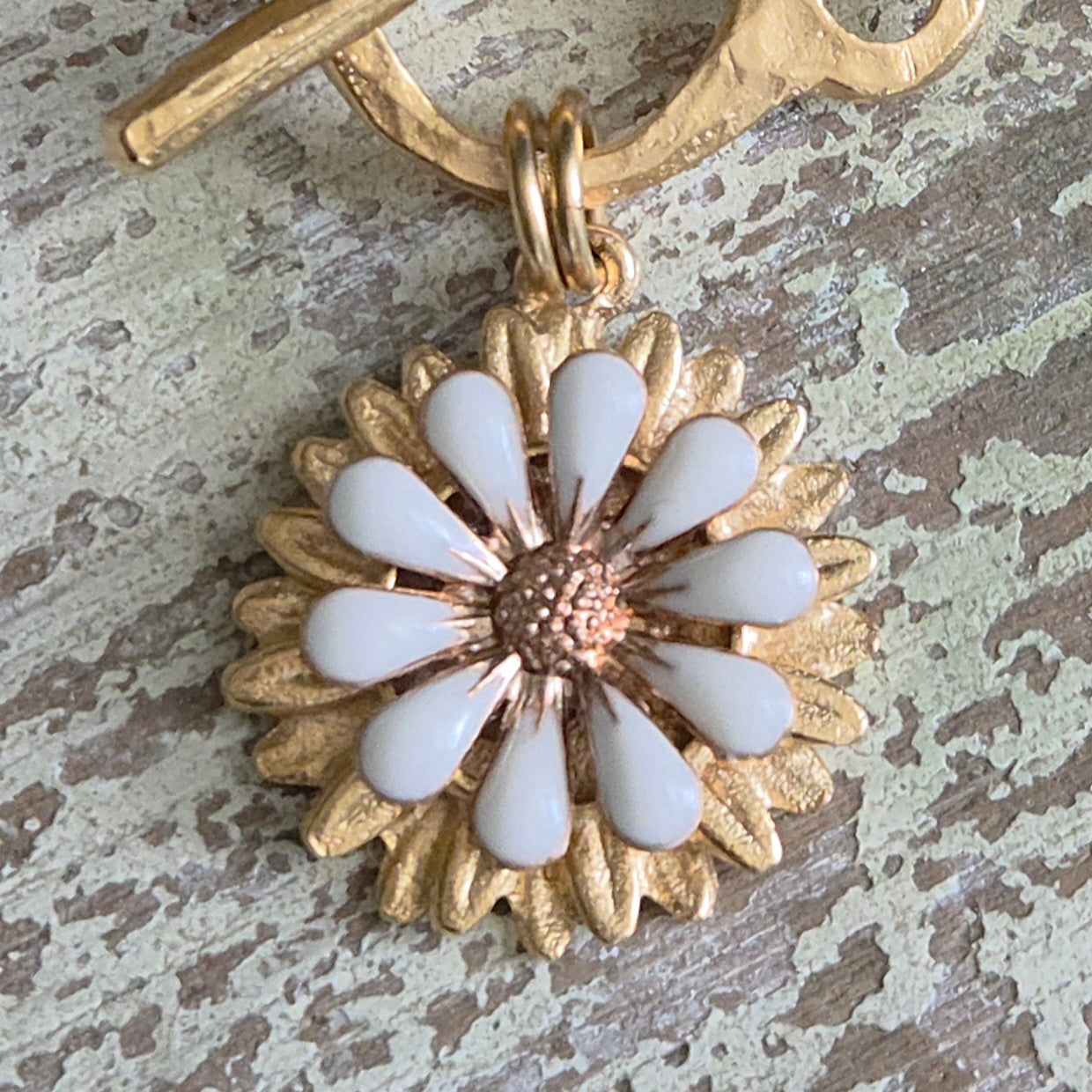 Heavy Chain Link Bracelet w/Enamel Flower