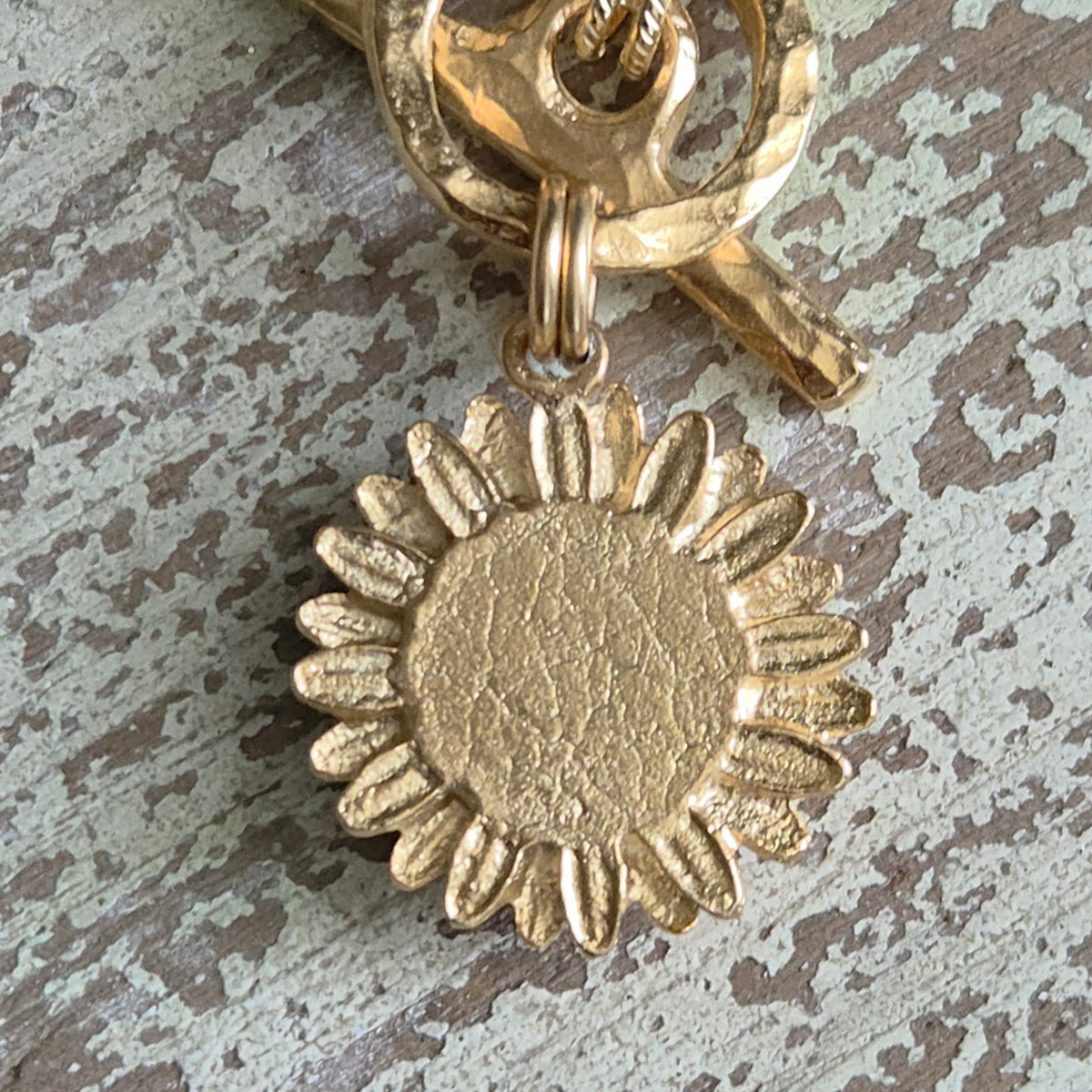 Heavy Chain Link Bracelet w/Enamel Flower