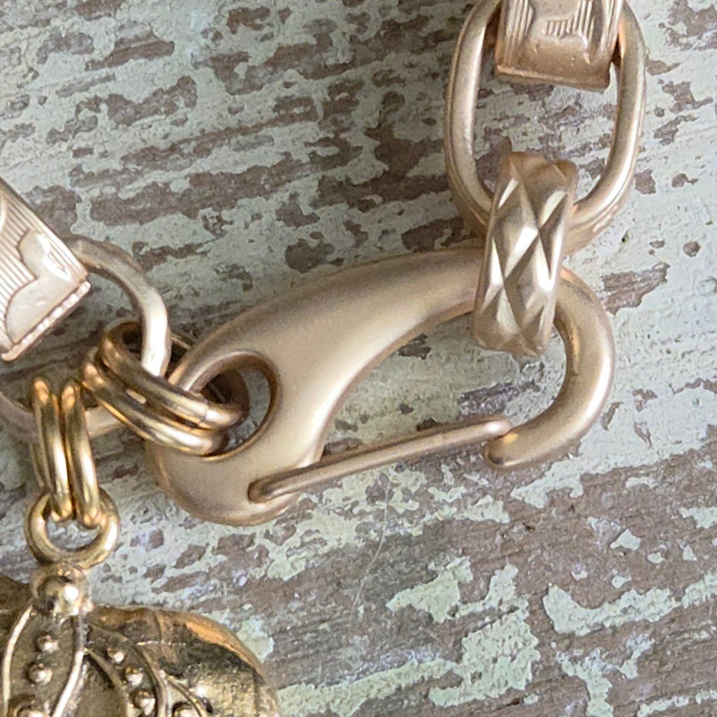 Heavy Link Chain Bracelet w/Old World Boho Crown Heart