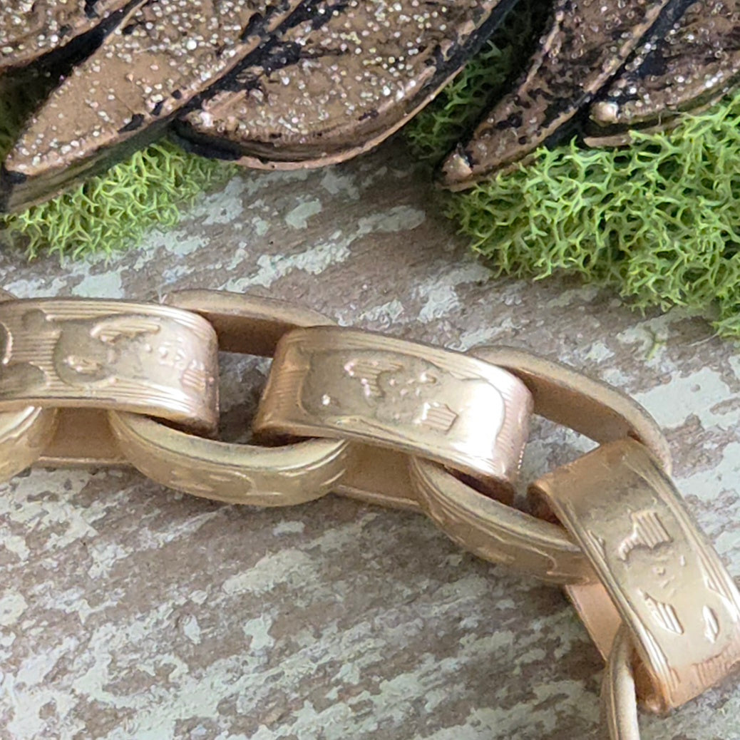 Heavy Link Chain Bracelet w/Old World Boho Crown Heart