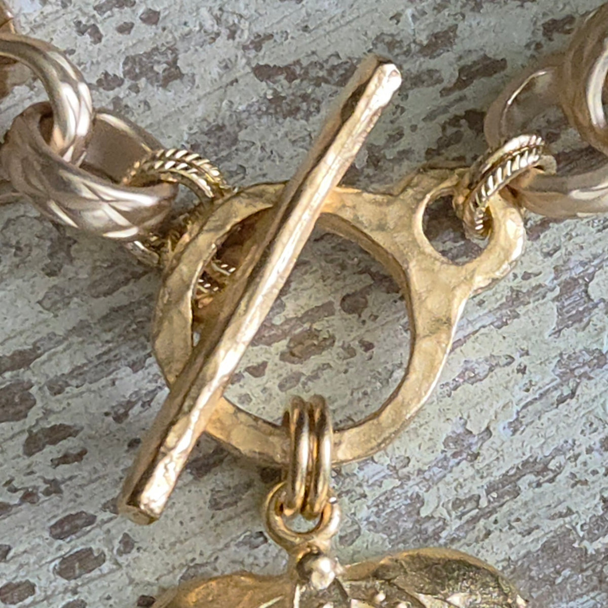 Satin Gold Heavy Link Bracelet w/Old World Boho Crown Heart