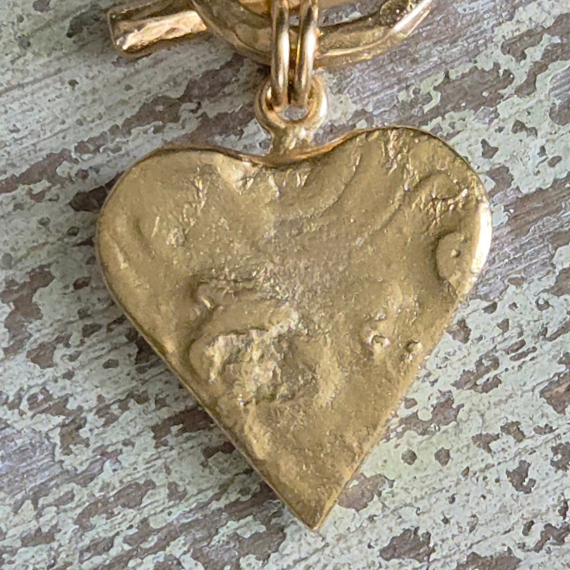 Satin Gold Heavy Link Bracelet w/Old World Boho Crown Heart