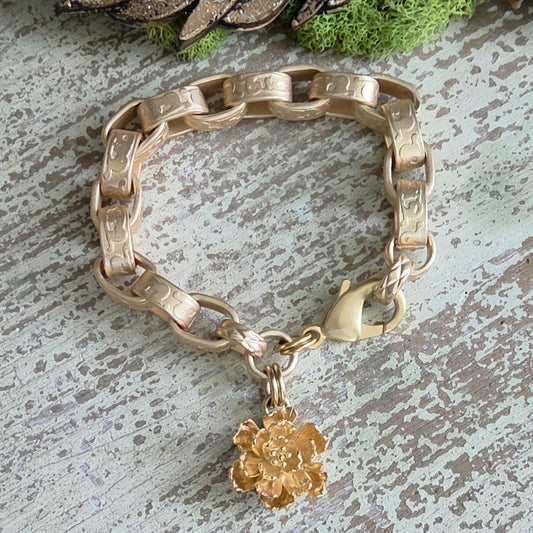 Heavy Link Chain Bracelet w/ Flower charm