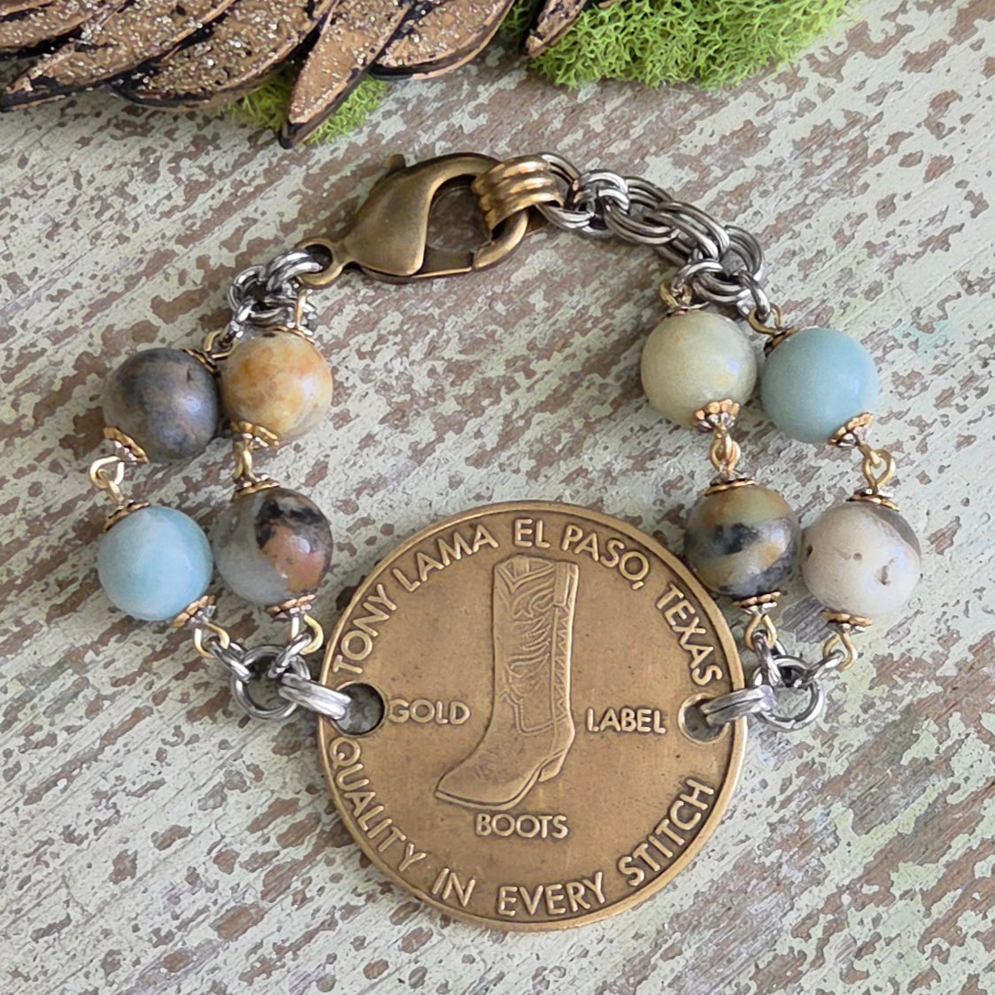Early 1970's Tony Lama Boot Company Advertising Token Bracelet