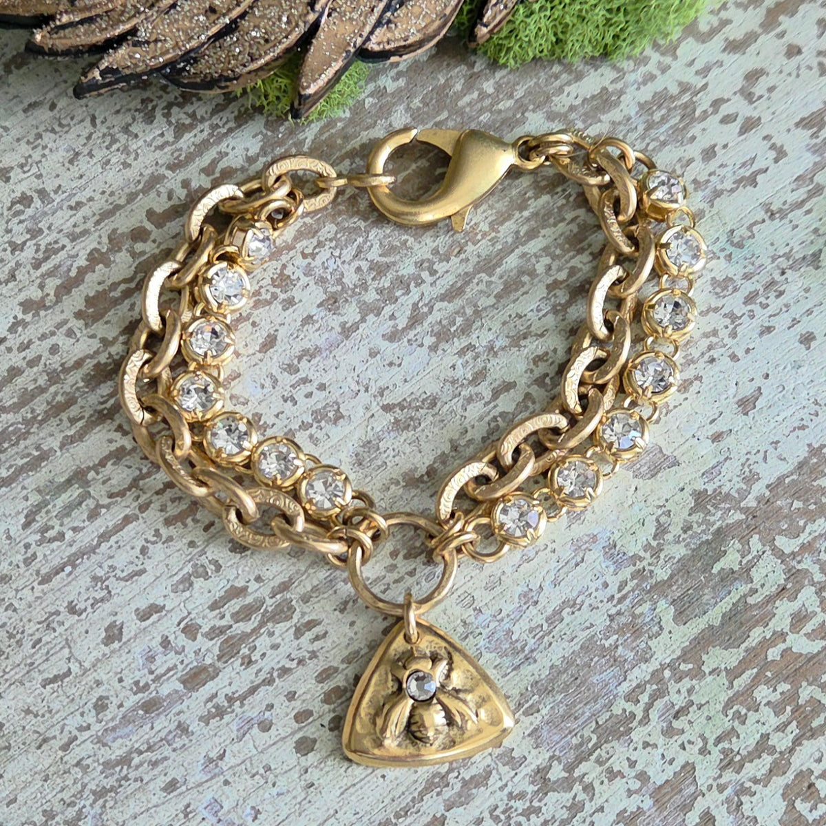 Gold Bling Rustic Bee Bracelet