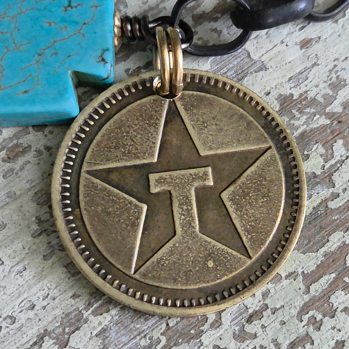 Rustic Turquoise Vintage Texaco Token Bracelet