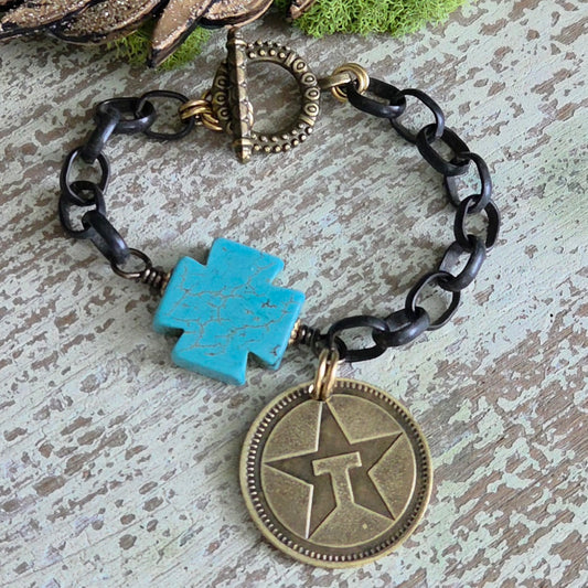 Rustic Turquoise Vintage Texaco Token Bracelet