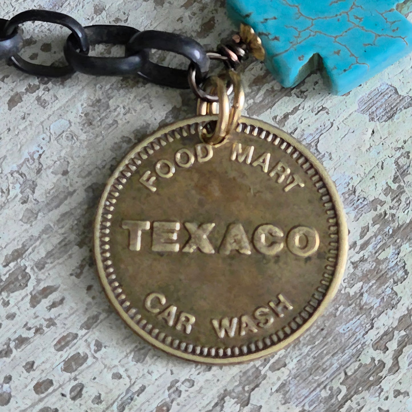 Rustic Turquoise Vintage Texaco Token Bracelet