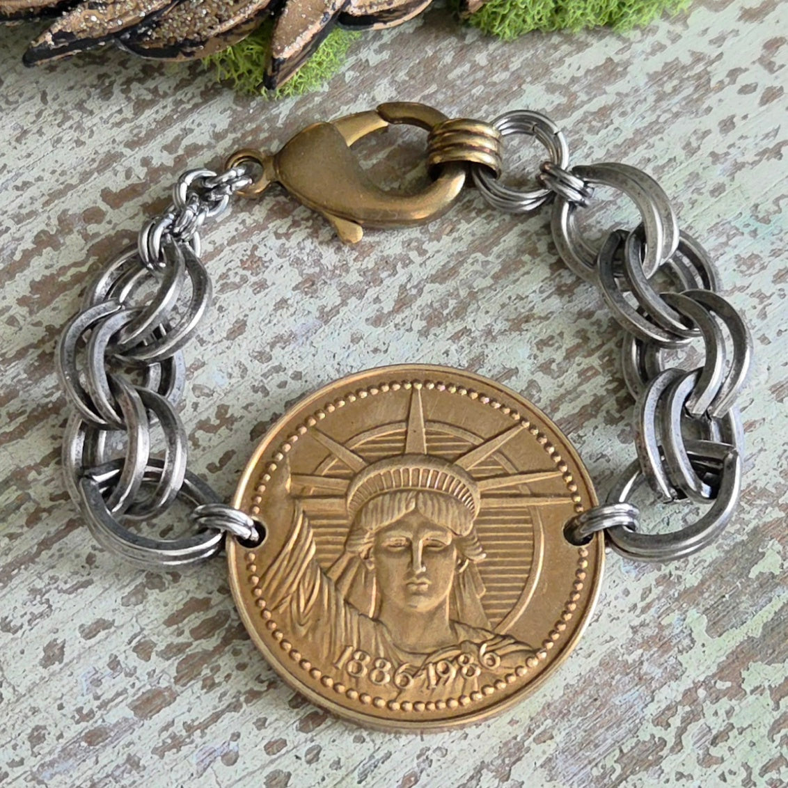 Mixed Metal Vintage Lady Liberty Bracelet