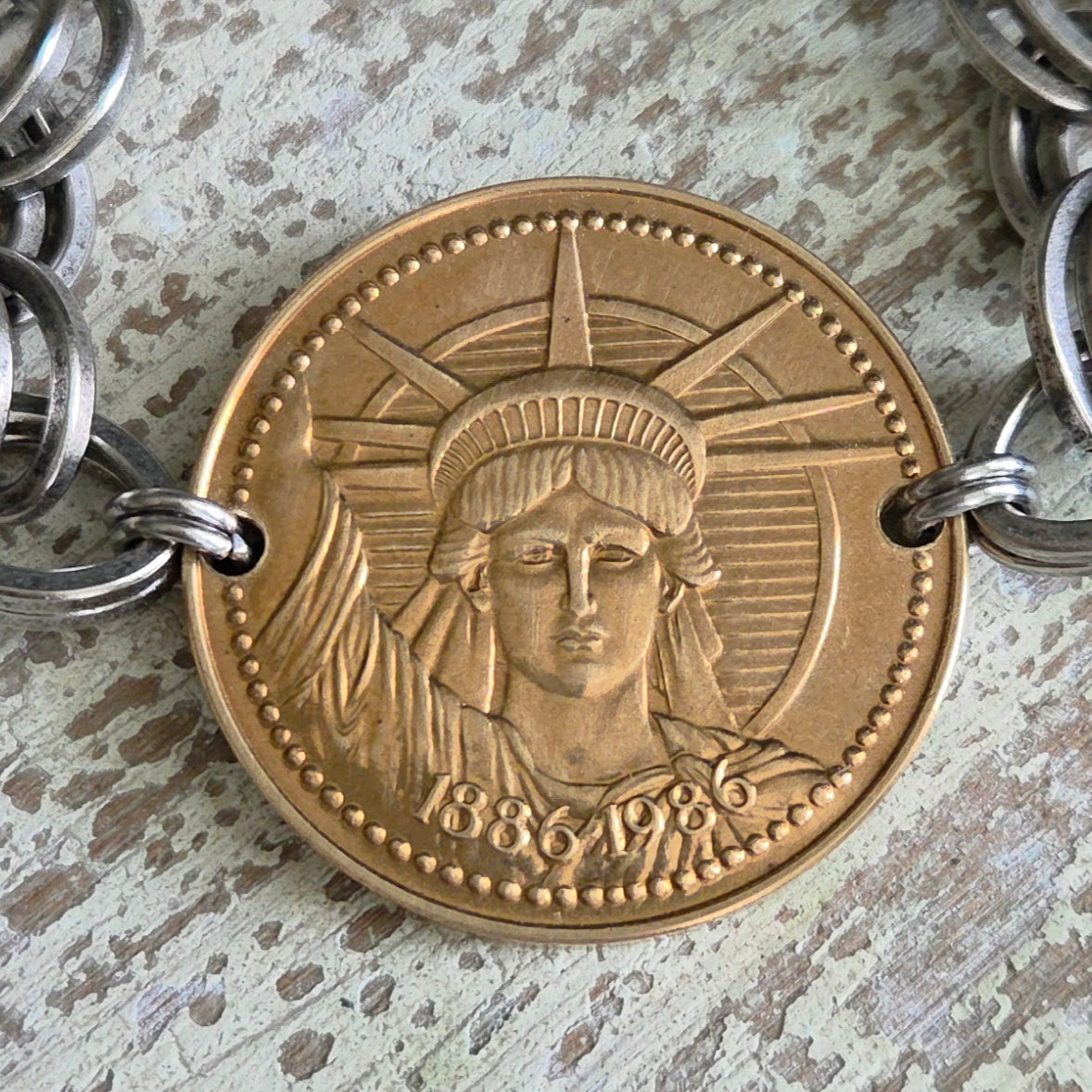 Mixed Metal Vintage Lady Liberty Bracelet