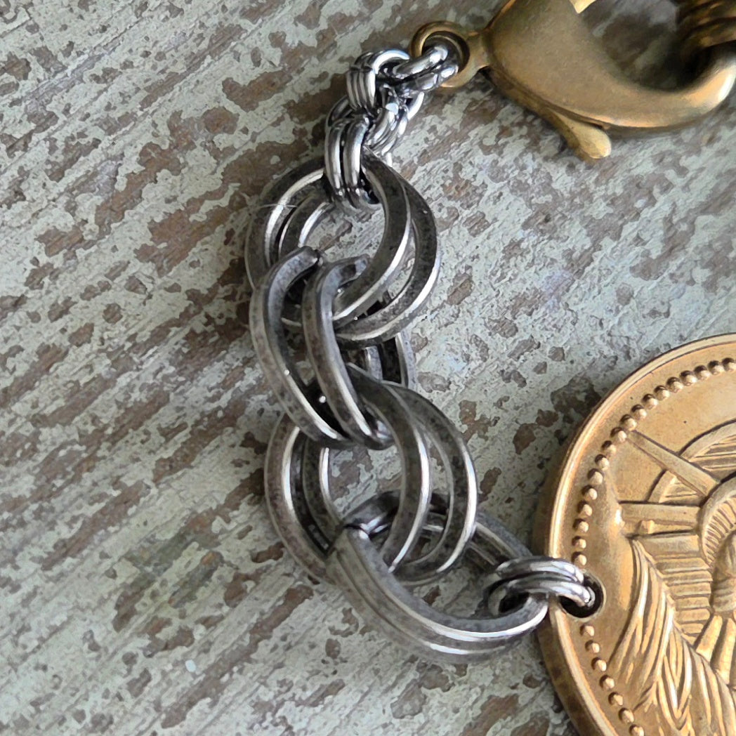 Mixed Metal Vintage Lady Liberty Bracelet