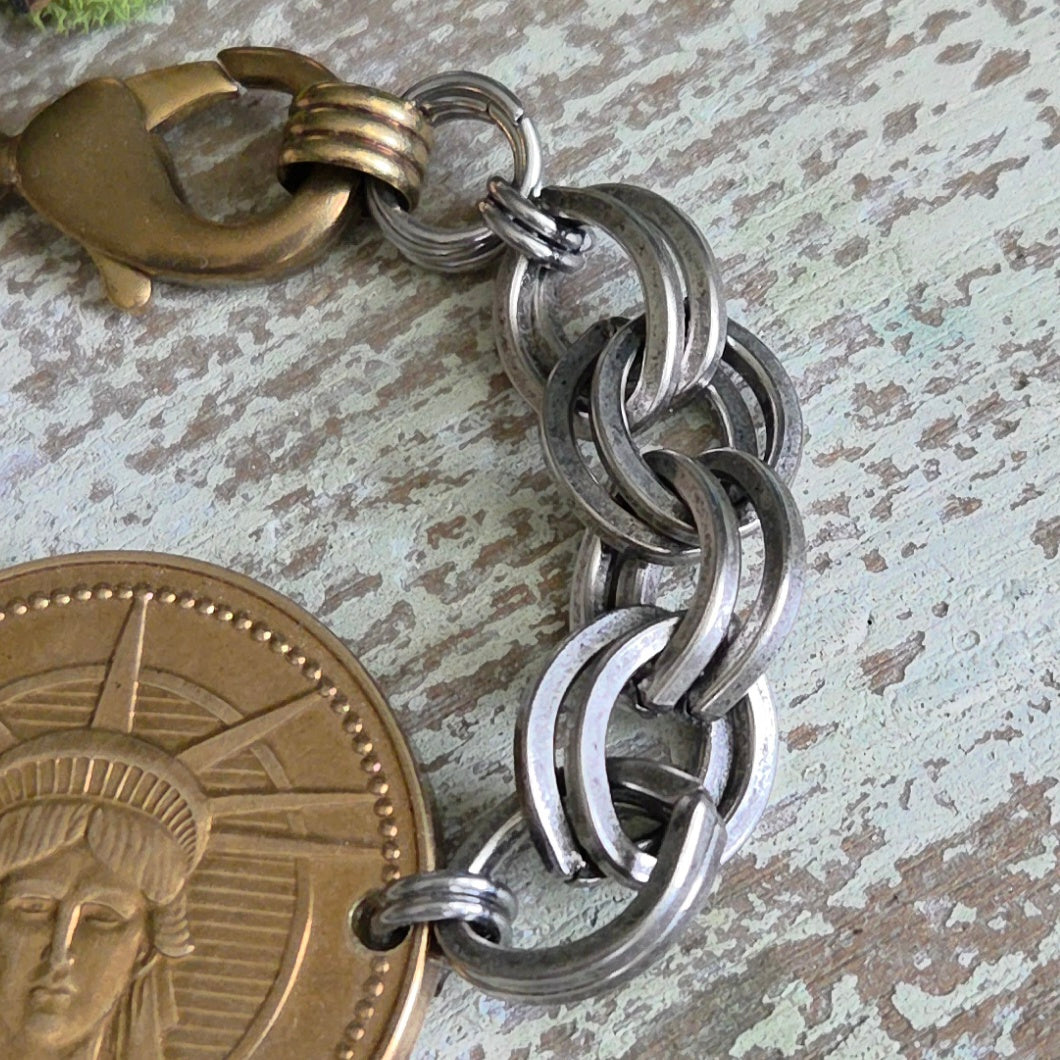 Mixed Metal Vintage Lady Liberty Bracelet