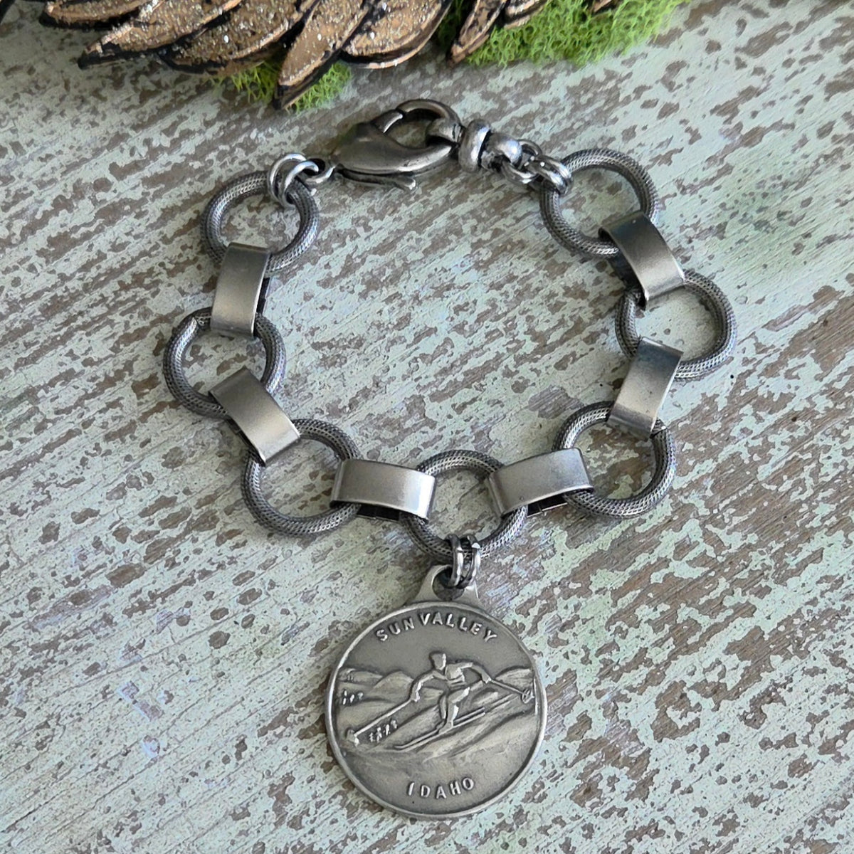 Vintage 1940's Sun Valley Idaho Skier Bracelet