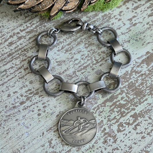 Vintage 1940's Sun Valley Idaho Skier Bracelet
