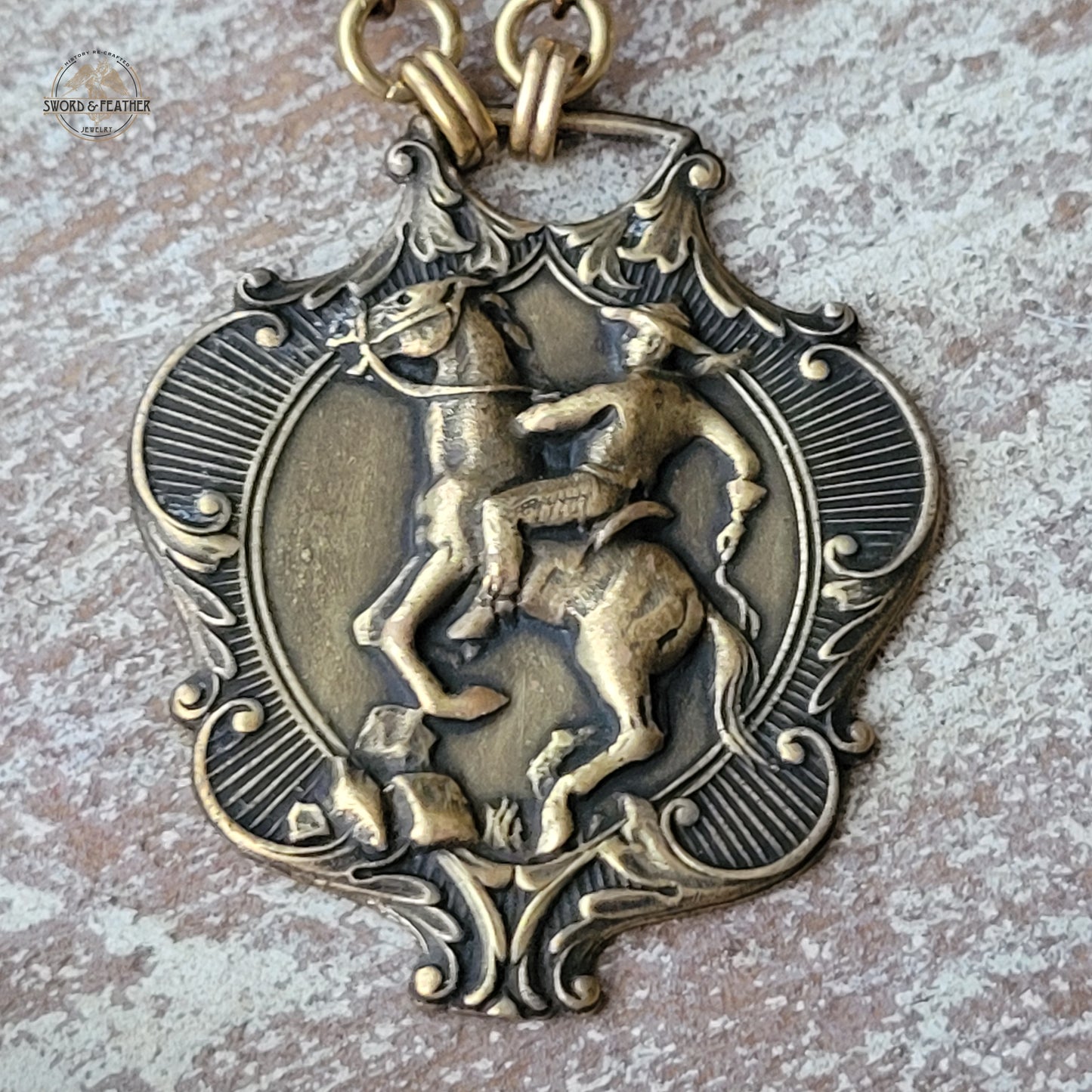 Buckin' Bronc Rider Vintage Brass Watch fob necklace