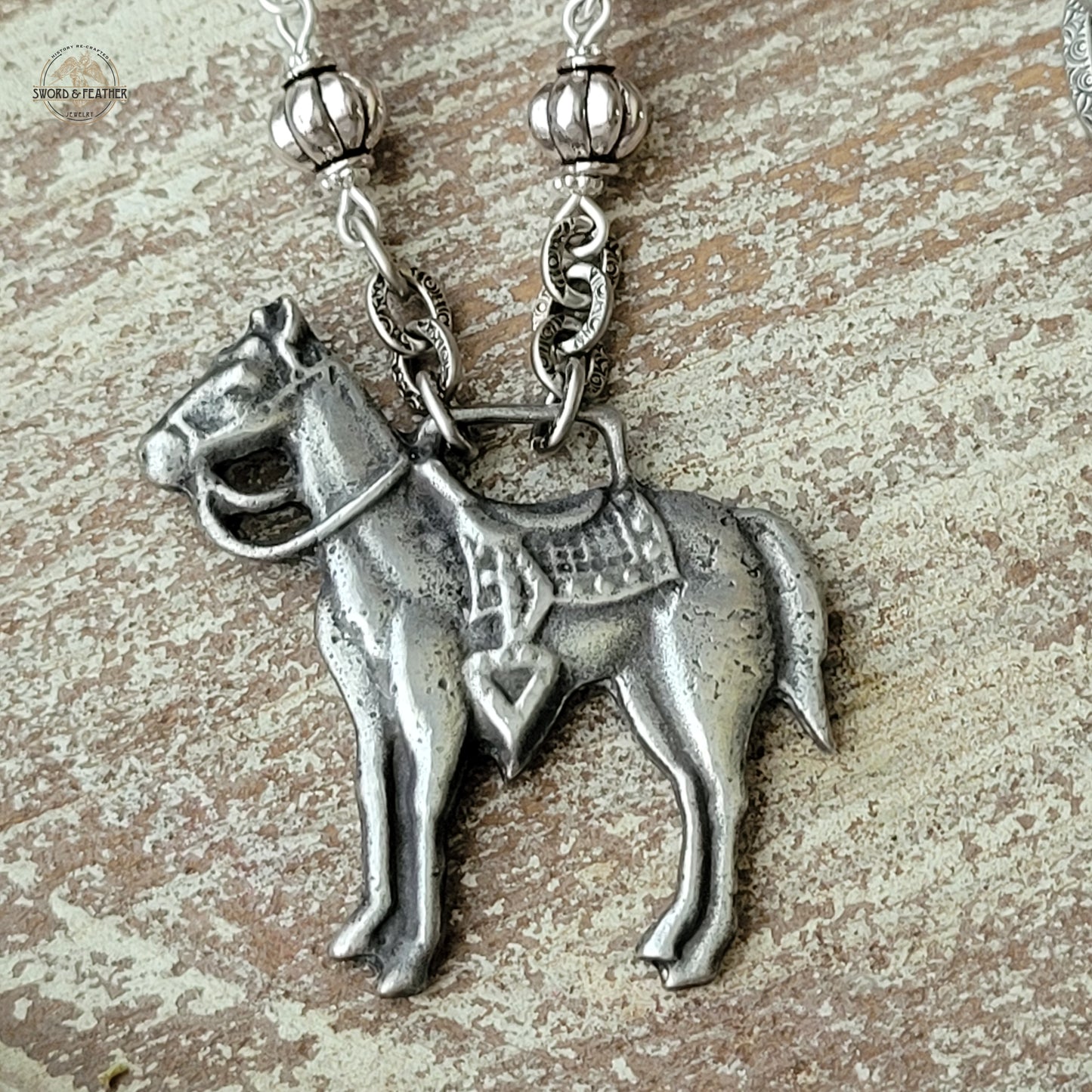 Vintage Silver Western Horse Watch Fob Necklace