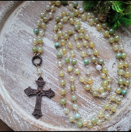 Green Mystic Agate Cross Necklace