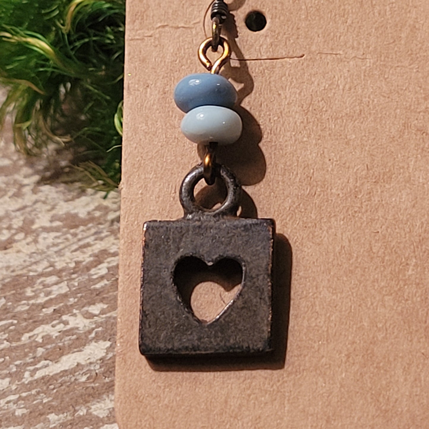 Blue Opal Rustic Heart earings