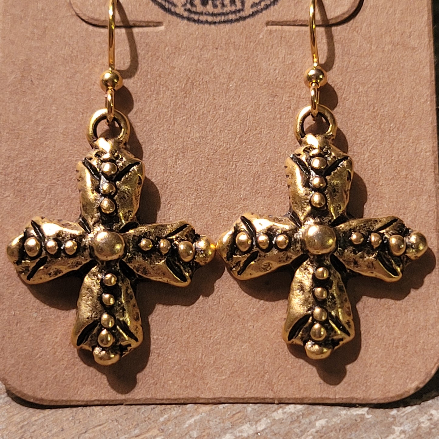 Gold Dotted Cross earings